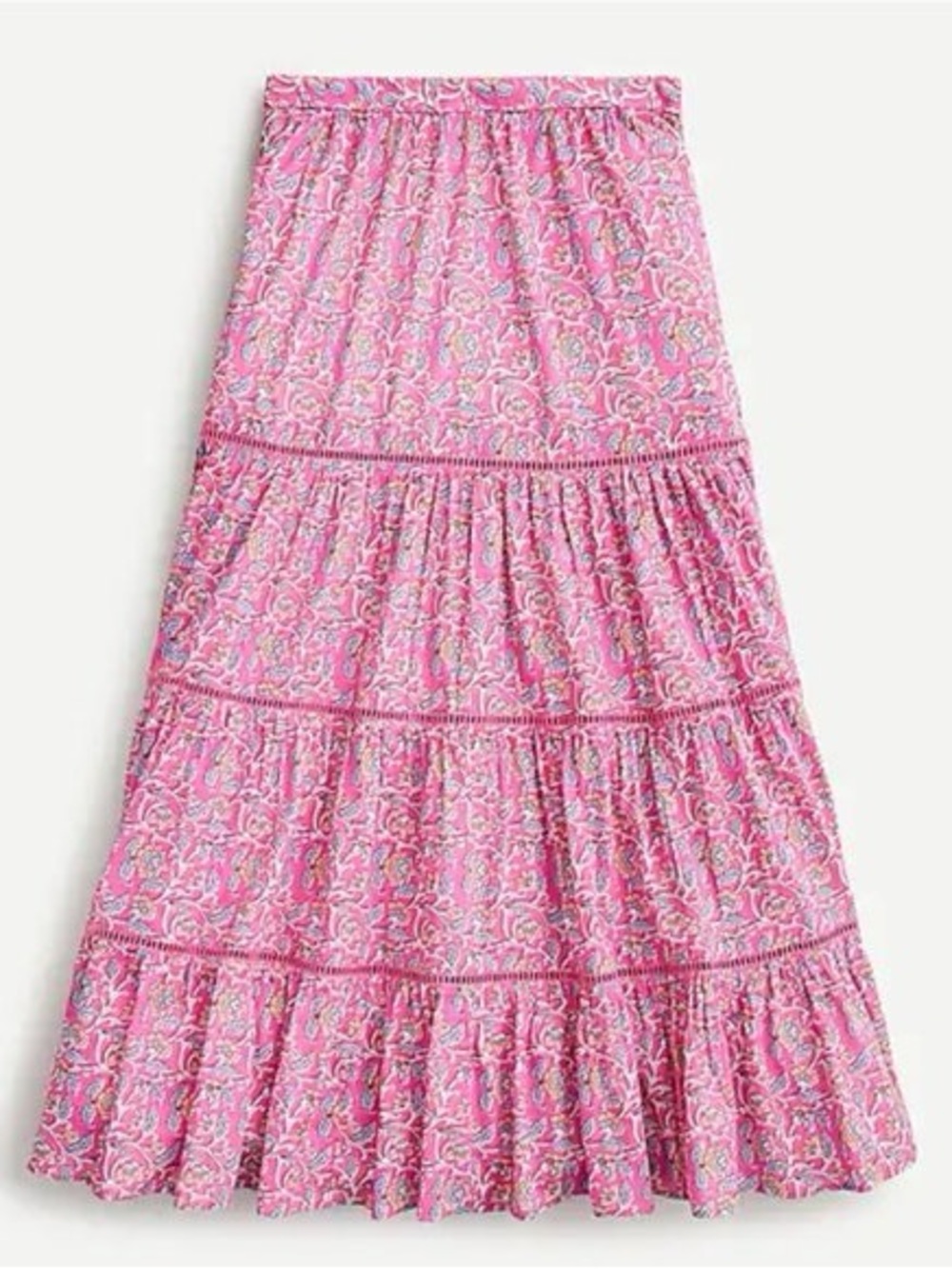 JCREW Pink Tiered Maxi Skirt - Floral Print